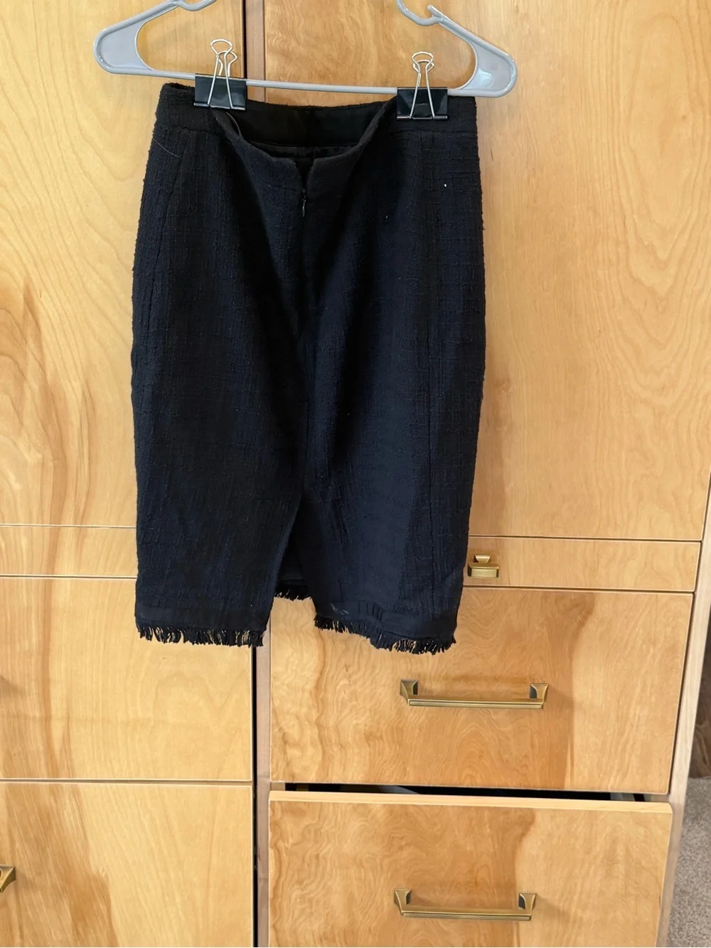 J. Crew Black Frayed-Hem Tweed Pencil Skirt